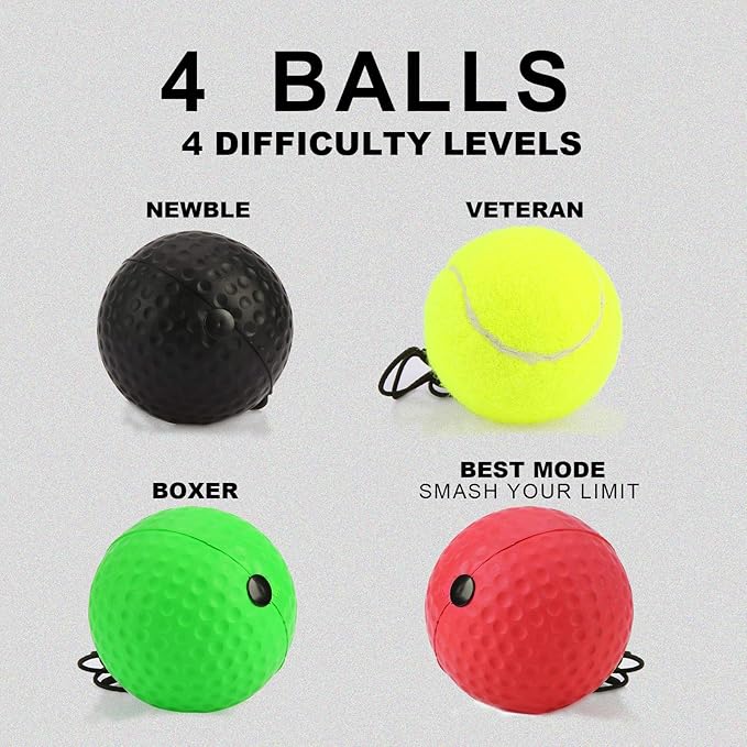 Boxing Reflexs Ball,Boxing Training Ball 4PCS with Headband,3 Different Difficulty Level Boxing Ball,for Reaction, Agility, Punching Speed, Fight Skill and Hand Eye Coordination Training