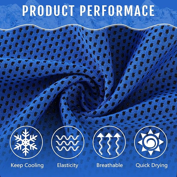 Hosuly 12 Pieces Cooling Towels for Hot Weather Soft Breathable Cold Towel Yoga Towels for Sweat, Sports, Workout, Fitness, Gym, Running, Travel Camping, 12 x 40 Inch (Dark Blue)