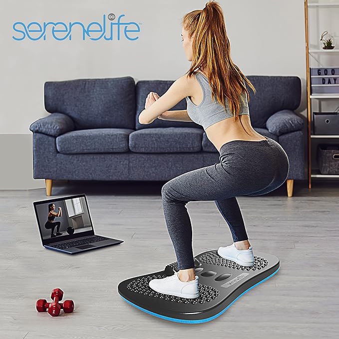 Serenelife Wooden Anti Fatigue Mat - Ergonomic Natural Hardwood Wobble Balance Board with Ergonomic Design Comfort Floor Mat for Standing Desks, Fitness Workout For Home, Therapy, Black