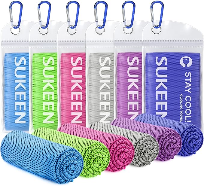 Sukeen Cooling Towels 6 Pack (40"x12"), Cooling Towels for Neck and Face, Quick Dry Sport Camping Cooling Towel, Cold Towel for Hot Weather