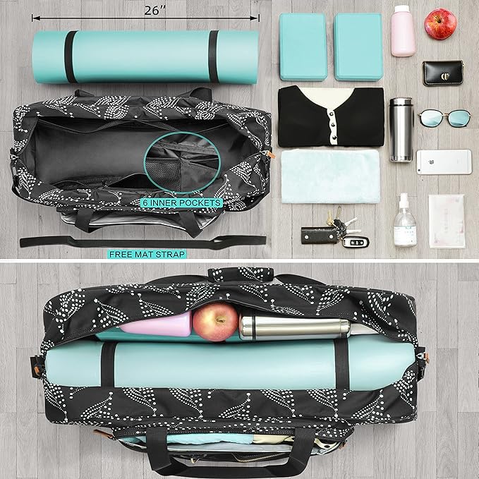 Yoga Mat Bag Carrier with 8-Pocket & Wet Pocket, Air Vent | Large Yoga Mat Holder Fits Thick Mats & Blocks | Gym Duffle Bag for Women & Men