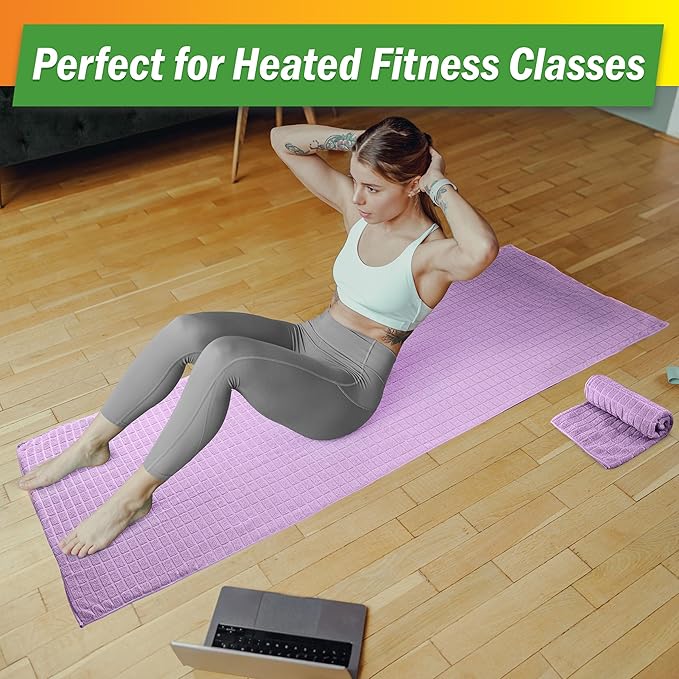 Yoga Mat Towel and Gym Towel Set - 2-Piece Non Slip Set for Hot Yoga, Pilates, and Gym - 72” x 24” Sweat Absorbent and Quick Drying Blanket with Corner Pockets for Mats by Wakeman (Violet)