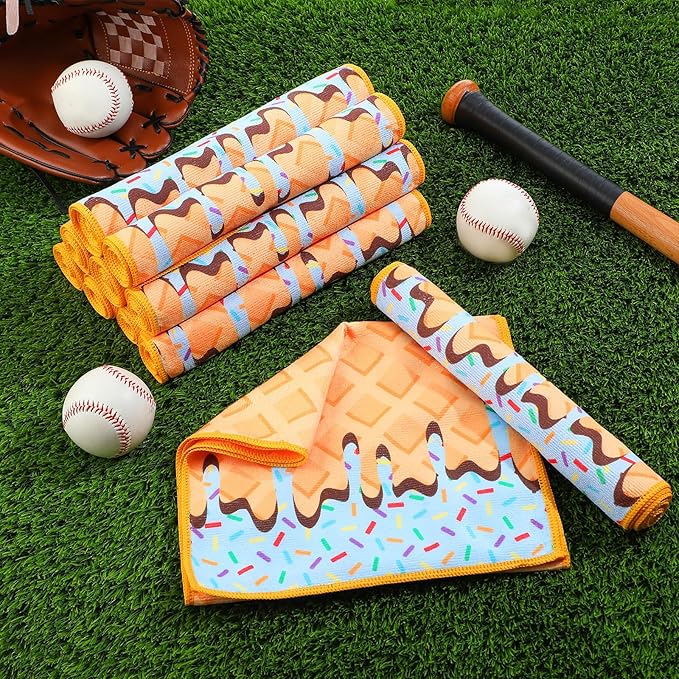 Peryiter 12 Pcs Baseball Ice Cream Drip Cooling Towel Microfiber Absorbent Lightweight Sport Cooling Towel Sweat Sport Rags for Baseball Team Coach Gifts Event Yoga Running Gym(Blue,40 x 12 Inch)