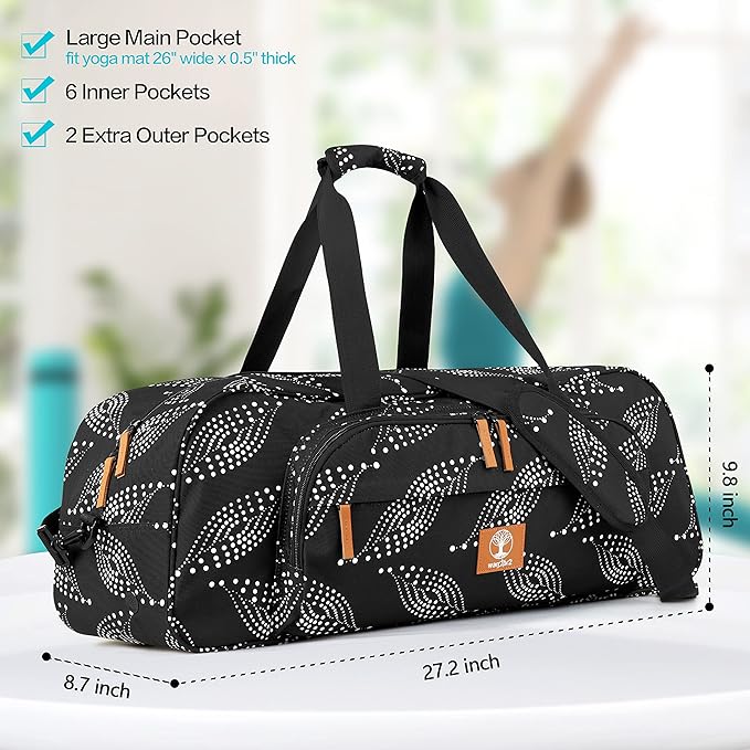 Yoga Mat Bag Carrier with 8-Pocket & Wet Pocket, Air Vent | Large Yoga Mat Holder Fits Thick Mats & Blocks | Gym Duffle Bag for Women & Men