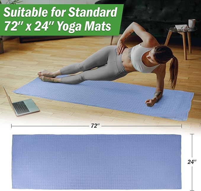 Yoga Mat Towel and Gym Towel Set - 2-Piece Non Slip Set for Hot Yoga, Pilates, and Gym - 72” x 24” Sweat Absorbent and Quick Drying Blanket with Corner Pockets for Mats by Wakeman (Blue)
