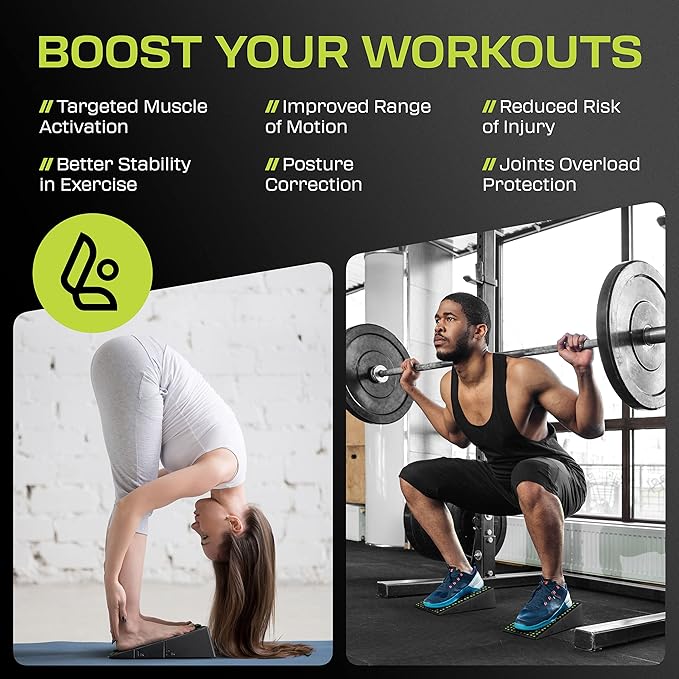 Squat Wedge Block Pair - Heel Elevated Squat Wedge for Deeper Squats, Heavy Lifting and Better Form - 17° Angle Exercise Wedges, Slant Board for Squats with Carry Backpack