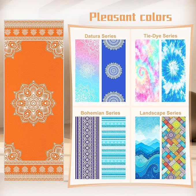 Yoga Towel,Absorbent Yoga Mat Towel for Hot Yoga Non Slip,Stylish Prints,Ideal for Workouts,Hot Yoga,Bikram,Pilates Equipment,72 x 27 in,Orange Mandala