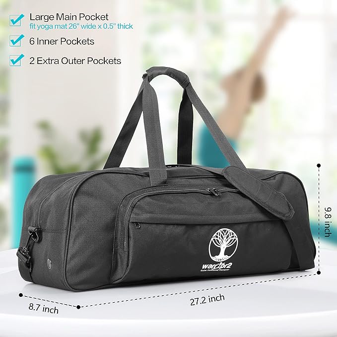 Yoga Mat Bag Carrier with 8-Pocket & Wet Pocket, Air Vent | Large Yoga Mat Holder Fits Thick Mats & Blocks | Gym Duffle Bag for Women & Men