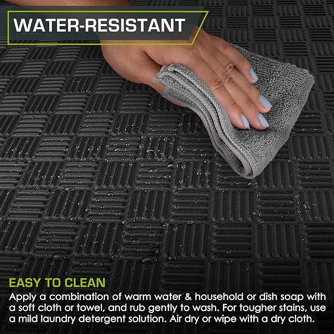 ProsourceFit Exercise Puzzle Mat ½-in, Checkered EVA Foam Floor Tiles w/Non-Slip Texture, Gym Mat w/Interlocking Foam Tiles for Adjustable Surface, Shock Absorbing, Waterproof Gym Flooring, Black