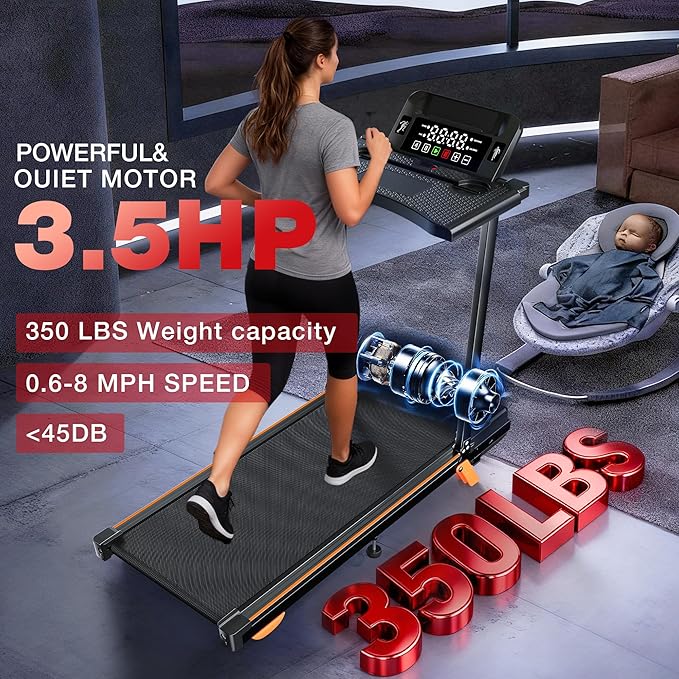 Walking Pad Treadmill with Desk Workstation, 12% Incline Treadmills for Home Office, 350lbs Capacity, 3.5H(L)