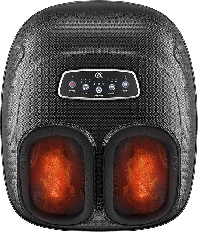 CILI Foot Massager with Heat, Shiatsu Foot Massager for Pain Relief & Plantar Fasciitis, Electric Heated Feet Massager with Kneading, Compression & Vibration, Washable Sleeve, FSA Eligible HSA