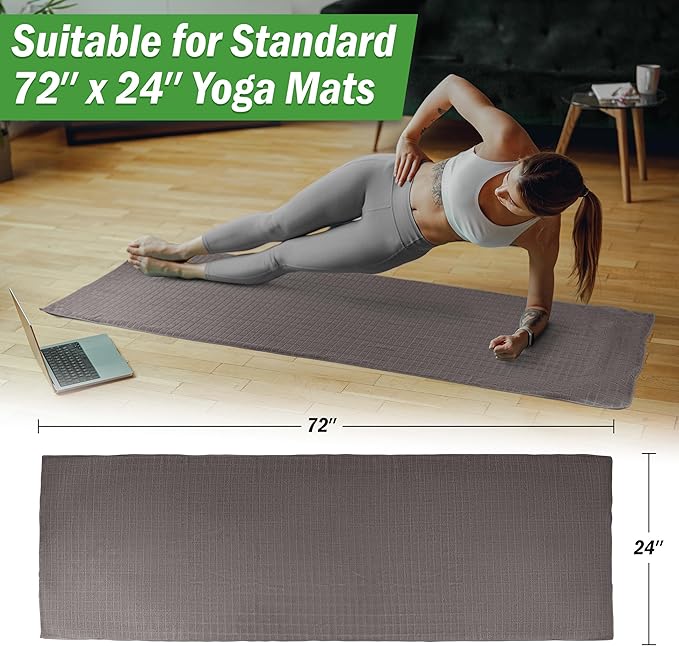 Yoga Mat Towel and Gym Towel Set - 2-Piece Non Slip Set for Hot Yoga, Pilates, and Gym - 72” x 24” Sweat Absorbent and Quick Drying Blanket with Corner Pockets for Mats by Wakeman (Gray)