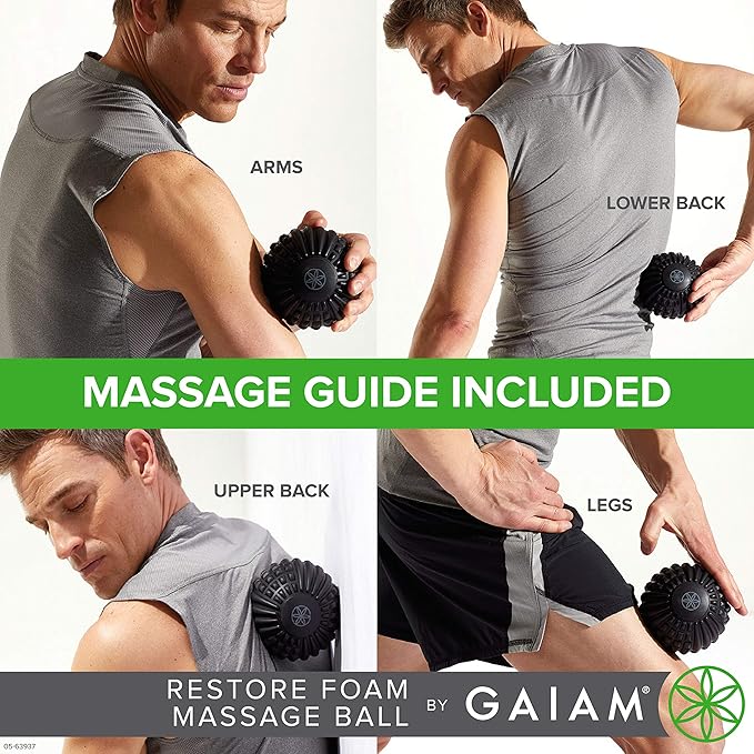 Gaiam Restore Massage Ball - 5" Foam Roller Semi Firm Textured Manual Deep Tissue Massager for Trigger Points, Myofascial Release, Sore Muscle Recovery & Pain Relief in HIPS, Glutes, Back & Shoulders
