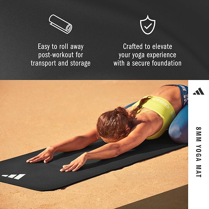 adidas Yoga Mat - Eco Friendly - Non Slip, Durable Textured Surface, 8mm