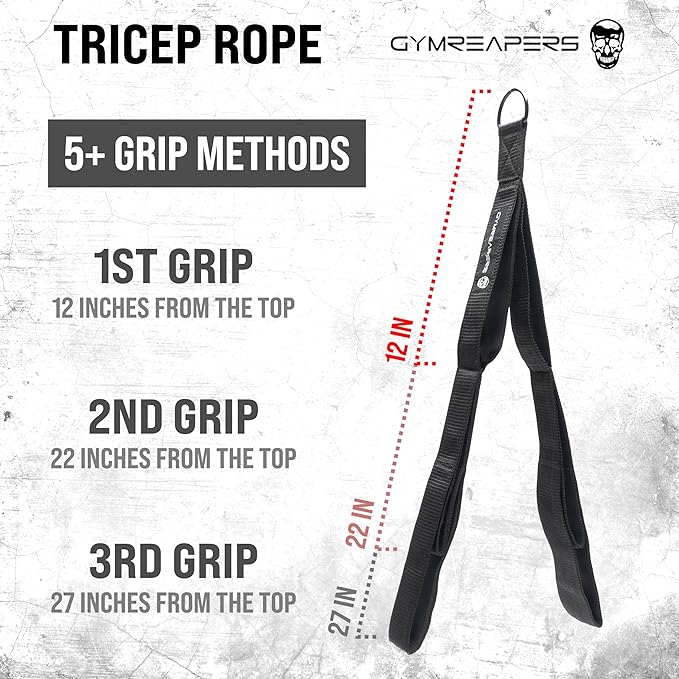 Gymreapers Tricep Rope Cable Attachment - Multi-Workout Tricep Pull Down Cable Attachment - Perfect Gym Cable attachments (3 Lengths Built in One)