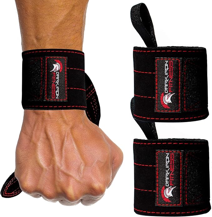 Dark Iron Fitness Wrist Straps for Weightlifting, Heavy Duty Gripping Suede Leather Bands for Men & Women, Support Wraps Gloves Alternative for Power Lifting Weight Strength Training Workouts
