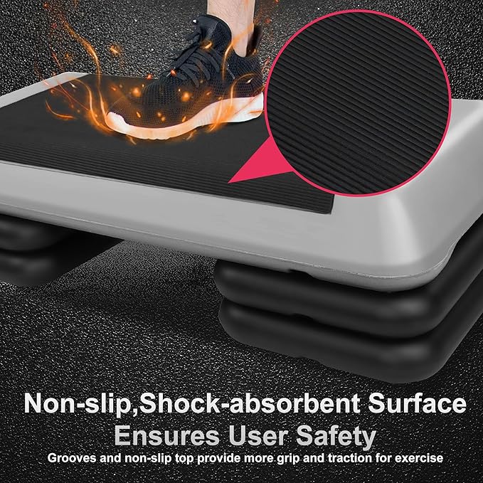 Gym Step Platform for Exercise at Home, Fitness Step for Home Workout, Adjustable Step Up Exercise Platform, Aerobic Stepper Step Platform with 4 Risers, Step Exercise Platform for Work Out