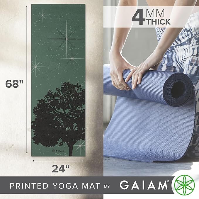 Gaiam Print Yoga Mat, Non Slip Exercise & Fitness Mat for All Types of Yoga, Pilates & Floor Exercises