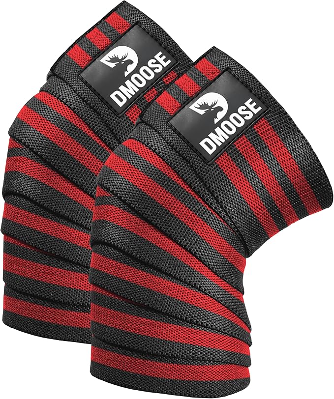 DMoose Fitness Knee Sleeves for Weightlifting (Pair) 78” Knee Wraps for Joint Support, Squats & Powerlifting - Gym Brace Straps for Joint Stability & Pain Relief, USPA & IPL Approved for Men and Women