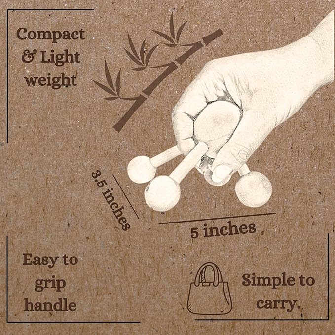 Natural Wood Handheld Massager - Relaxing Muscle Relief, Revitalizing Scrubbing Roller - Soothing Back & Body Therapy Tool - Bodycare Hand Spider - Mr Happy Wooden Ball Massager
