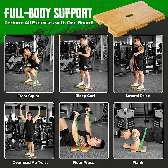 (Patent: D1088151) Wood Fitness Board, Exercise Platform or Wooden Exercise Board for Resistance Band Exercises, Resistance Band Workout, Stretching, Strength, Flexibility and Balance for Body HomeGym