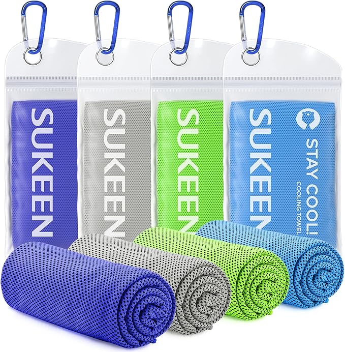 Sukeen 4 Pack Cooling Towels (40"x12"),Ice Towel,Soft Breathable Chilly Towel,Microfiber Towel for Yoga,Sport,Running,Gym,Workout,Camping,Fitness,Workout & More Activities