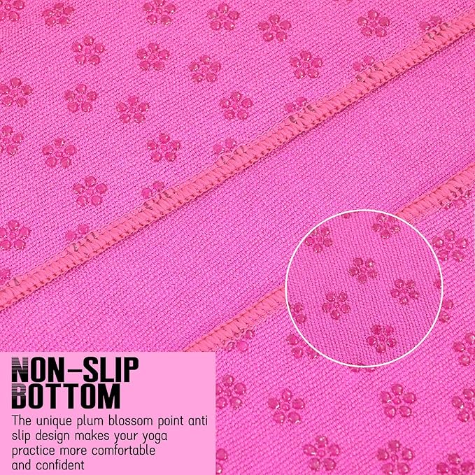 3 Pack Hot Yoga Towels with Plum Blossom Dots, Hot Pink Non-Slip Yoga Mat Towel, Super-Absorbent Soft Suede Microfiber Towel for Hot Yoga, Pilates, Bikram and Exercise Workout(24" x72",Hot Pink)