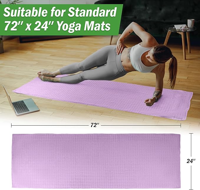 Yoga Mat Towel and Gym Towel Set - 2-Piece Non Slip Set for Hot Yoga, Pilates, and Gym - 72” x 24” Sweat Absorbent and Quick Drying Blanket with Corner Pockets for Mats by Wakeman (Violet)