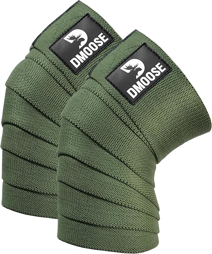 DMoose Fitness Knee Sleeves for Weightlifting (Pair) 78” Knee Wraps for Joint Support, Squats & Powerlifting - Gym Brace Straps for Joint Stability & Pain Relief, USPA & IPL Approved for Men and Women