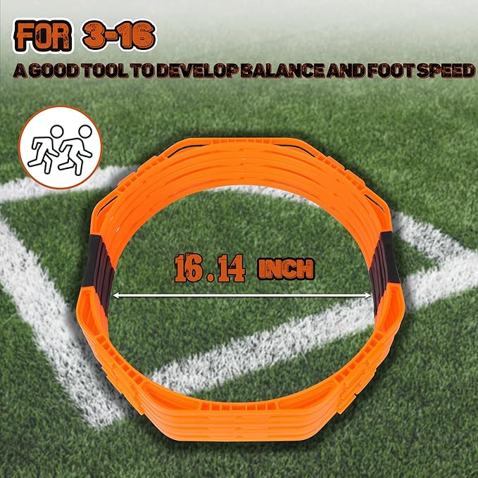Hikeen Octagonal Agility Rings, Speed Rings, Youth Agility Footwork Training and Speed Hurdles Ladder, Fitness Equipment Sport Workout for Soccer, Home Gym, 6 Firm Rings Set