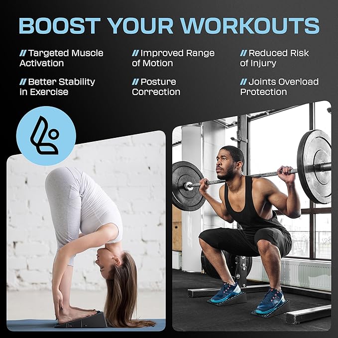 Squat Wedge Block Pair - Heel Elevated Squat Wedge for Deeper Squats, Heavy Lifting and Better Form - 17° Angle Exercise Wedges, Slant Board for Squats with Carry Backpack