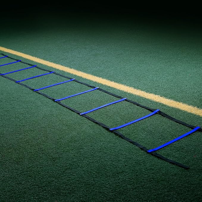 Myosource Kinetic Bands Quick Step Speed & Agility Training Ladder Plus 16 Training Cones - 15 feet Long 20 inches Wide 11 Detachable Rungs All Sports and Fitness Training (Blue Ladder & Cones)