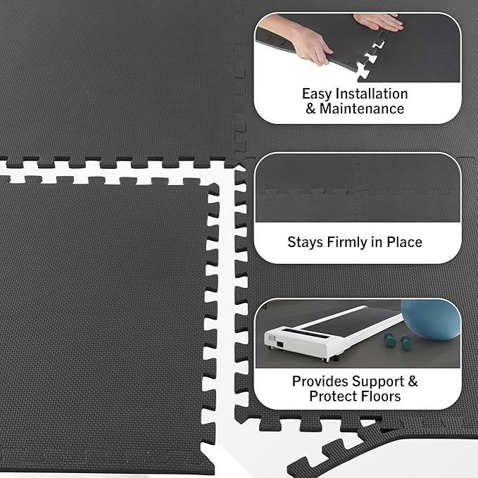 EVA Foam Mat Tiles 24-Pack - 96 SQ FT of Interlocking Padding for Garage, Playroom, or Gym Flooring - Exercise Mat or Baby Playmat by Stalwart (Gray)