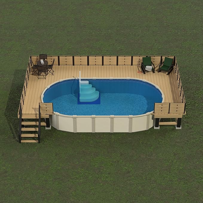 Aqua Select Resin Pool Steps for Above Ground Pools | Misty Grey | Heavy-Duty ABS Construction | 350 lb Capacity, Non-Slip Step Treads, & Handrail | Includes Liner Guard | No Weights Needed