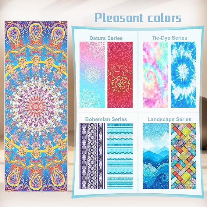 Yoga Towel,Absorbent Yoga Mat Towel for Hot Yoga Non Slip,Stylish Prints,Ideal for Workouts,Hot Yoga,Bikram,Pilates Equipment,72 x 27 in,Rainbow