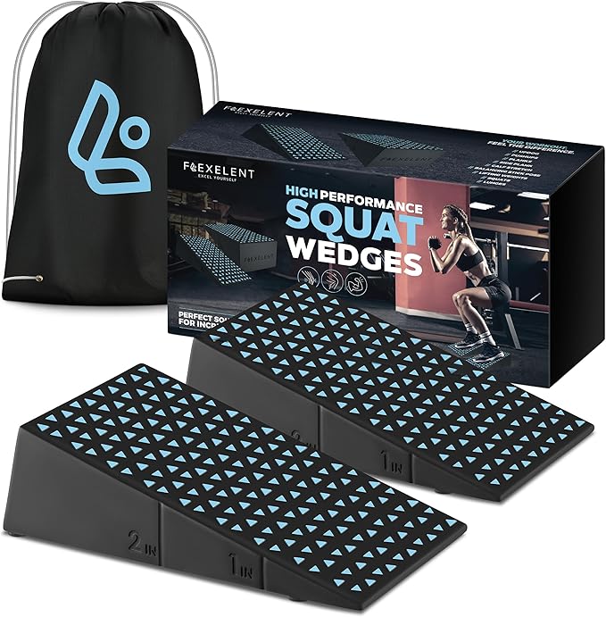 Squat Wedge Block Pair - Heel Elevated Squat Wedge for Deeper Squats, Heavy Lifting and Better Form - 17° Angle Exercise Wedges, Slant Board for Squats with Carry Backpack