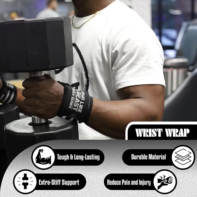 Beast Power Gear Stiff Wrist Wraps for Weightlifting 18” 24” 30” Premium Quality Wrist Support for Heavy Bench Press Powerlifting, Strength Training for Strong Men and Women