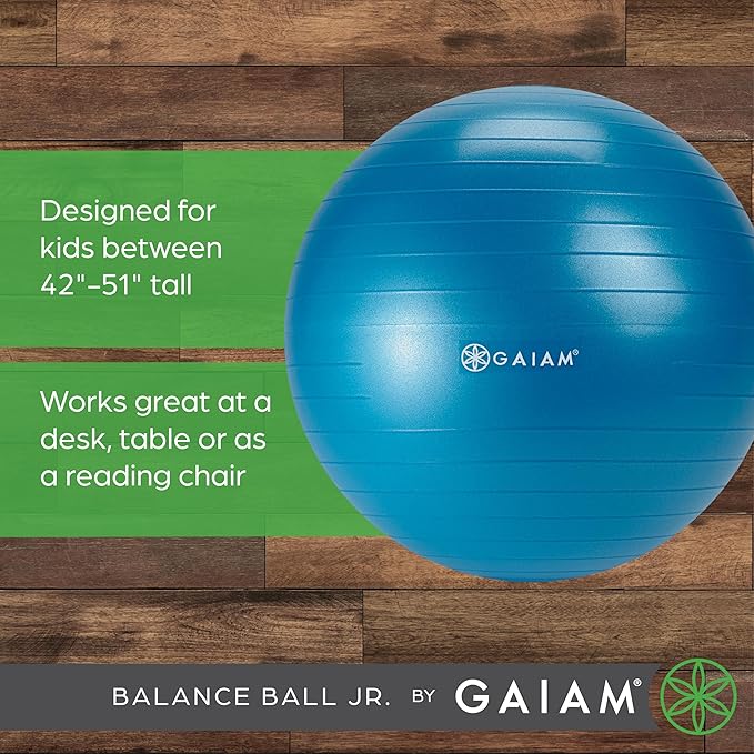 Gaiam Kids Balance Ball Chair - Classic Children's Stability Ball Chair, Alternative School Classroom Flexible Desk Seating for Active Students with Satisfaction Guarantee, Blue/Green,Metal