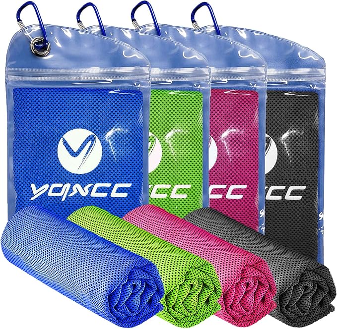 YQXCC Cooling Towels | 4 Pack 47"x12" | Ice Cool for Neck | Microfiber Soft Breathable Chilly | for Yoga, Sports, Golf, Gym, Camping, Running, Fitness, Workout & More Activities