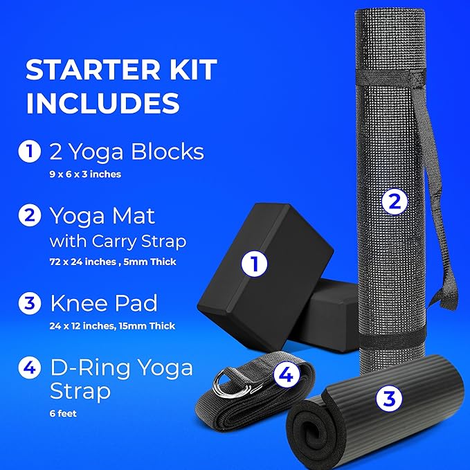Hello Fit 5-Pack or 6-Pack Exercise Starter Kit - Yoga Accessories and Props for School, Studio, Home