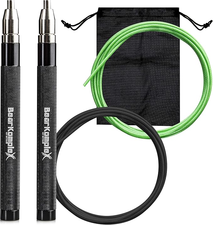 Bear KompleX Speed Jump Rope - Adjustable Tangle-Free Skipping Rope, Lightweight Handles, Smooth 360° Swivel Bearings, 2 Steel Cables, Free Carrying Case