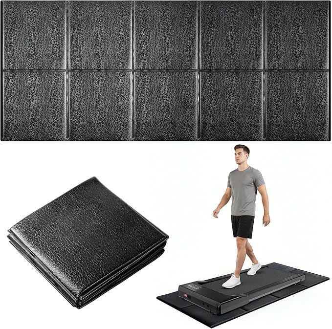 57" x 25" 6MM Thick Tailor-Made Walking Pad Mat for Carpet Hardwood Floors, Thick Foldable Treadmill Mat Carpet,Waterproof,Ordorless,No Slip,Noise Reduce,Shocking Absorbing,Rubber Foam Matt Equipment Floor Protector