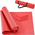 Signature Fitness All Purpose 0.25 Inch Thick High Density No Tear Exercise Yoga Mat with Strap & Lightweight Features for Indoor & Outdoor Use, Red