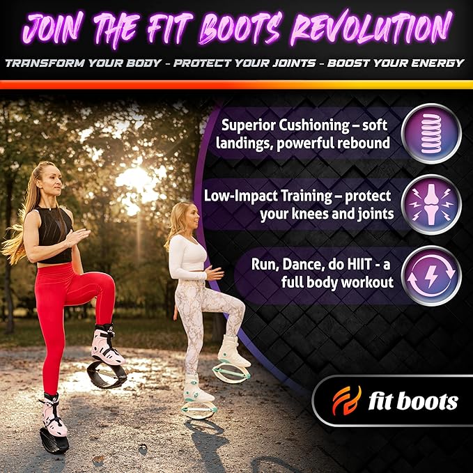 FIT BOOTS for Women Exercise - Premium Moon Shoes for Jumping, Kangaroo Shoes for Training, Cardio & Fun, Joint-Friendly, Rebounder Jumps Boots for Adults & Kids, Bouncy Workout (Women-Pink)