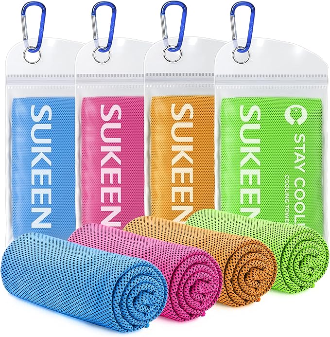 Sukeen Cooling Towels 4 Pack (40"x 12"), Microfiber Cool Towel,Soft Breathable Chilly Towel for Yoga, Golf, Gym, Camping, Running, Workout & More Activities