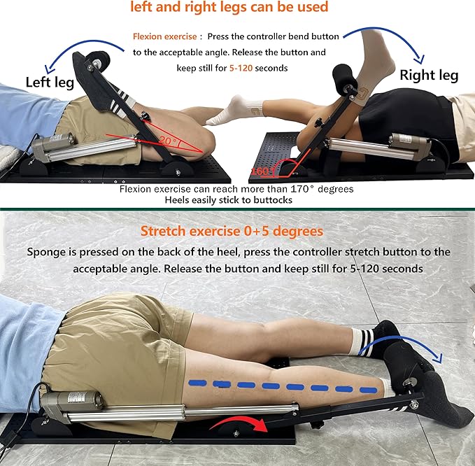 Electric Prone Knee Exerciser with Smart Remote Control for Knee Replacement Recovery Aids Kit Knee Therapy Exercise Strengthening Equipment for ACL PCL MCL,Gender-Neutral(Left/Right Leg Compatible)2