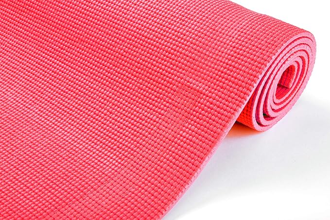 Mind Reader All Purpose Extra Thick Yoga Mat Fitness & Exercise Mats with Carrying Strap, High Density Anti-Tear, Red