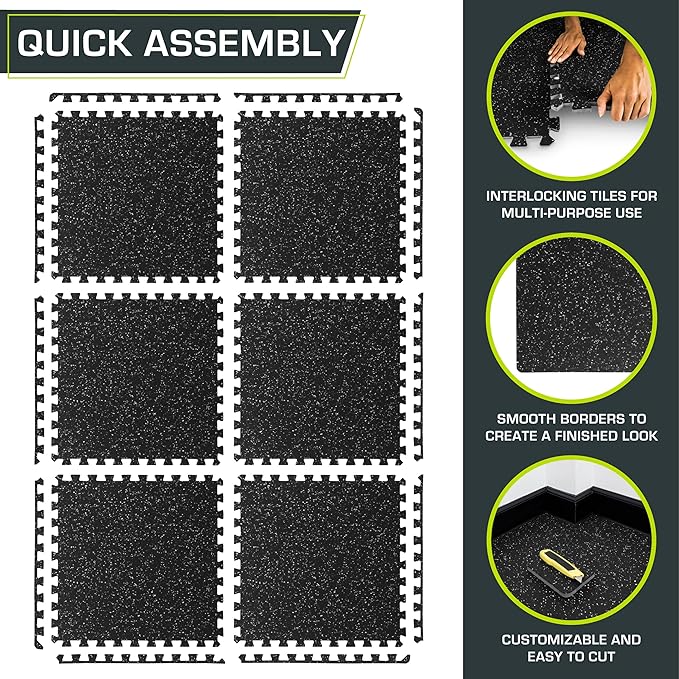 ProsourceFit Rubber Top Exercise Puzzle Mat ½-inch or ¾-inch, EVA Foam Interlocking Tiles for Home Gym Protective Flooring for Equipment and Workouts, Available in 24 SQ FT or 48 SQ FT