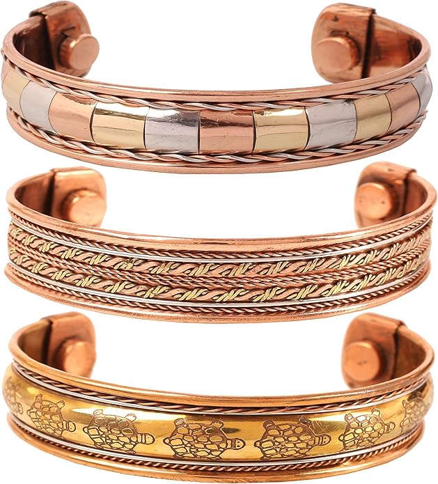 Copper Bracelet Tibetan Style. Hand Forged with Solid and High Gauge Copper Jewelry Cuff for Women Men. Combo of Different Designs