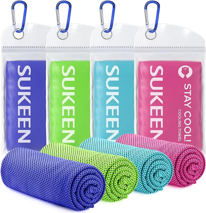 Sukeen 4 Pack Cooling Towels (40"x12"),Ice Towel,Soft Breathable Chilly Towel,Microfiber Towel for Yoga,Sport,Running,Gym,Workout,Camping,Fitness,Workout & More Activities